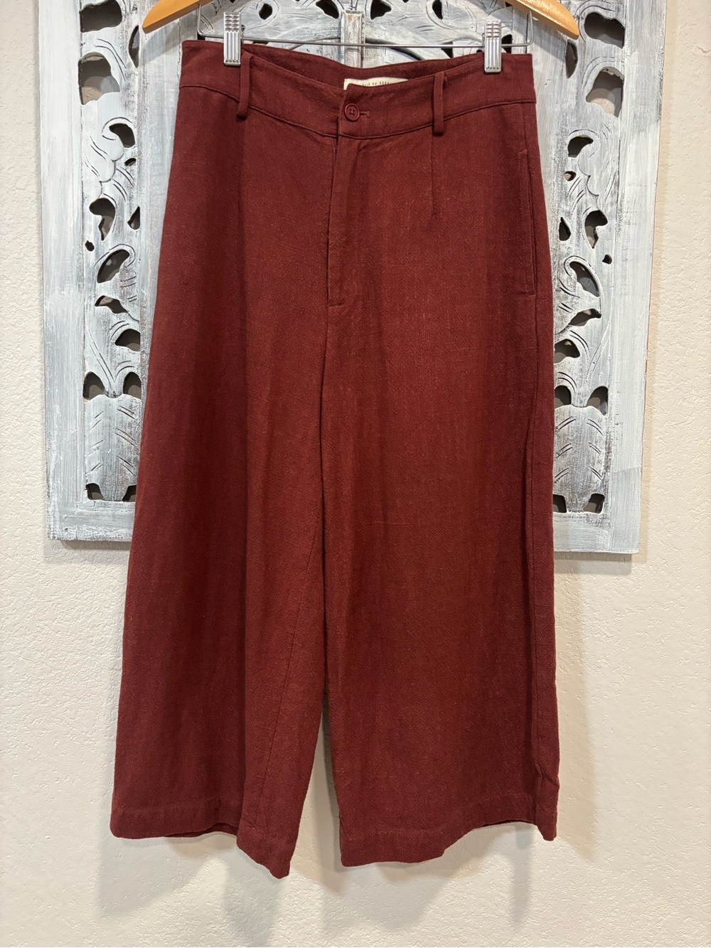 7115 By SZEKI Signature Wide Leg Crop Trouser Cotton Linen Brock Red Size M